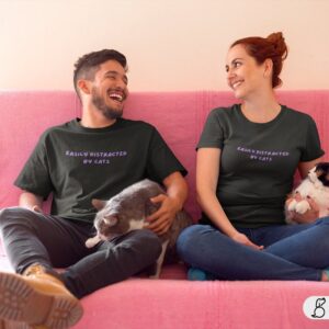 Easily Distracted by Cats Shirt | Cat Lover Tee | Cat Dad Gift | Cat T-Shirt | Funny Cat Owner Graphic Tee | Cat Shirt for Men