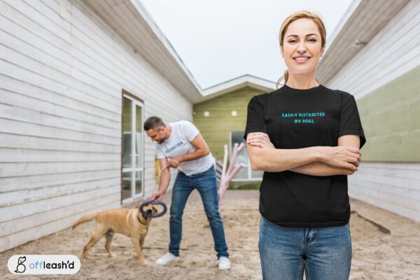 Easily Distracted by Dog Tee for Women | Dog Lover Tee | Dog Mom Tee Gift | Dog T-Shirt | Funny Dog Owner Graphic Tee | Dog Shirt for Women