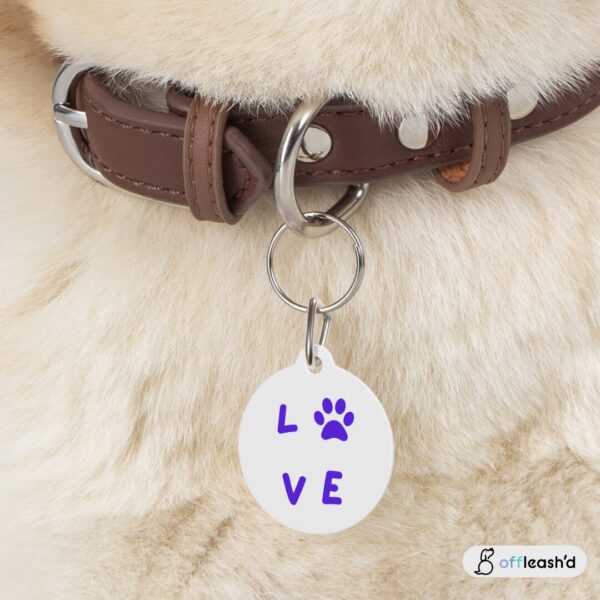 Paw Print Pet Tag | Pet PAW Love Collar Dog for Dogs and Cats | Dog ID Tag | Cat ID Tag | Pet Tag Gift | White Coated Solid Metal Pet Tag